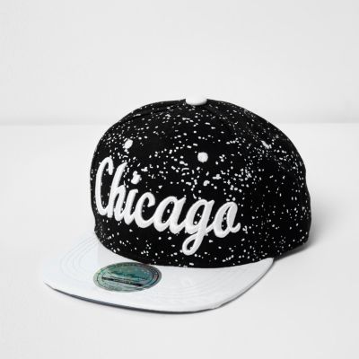 Boys black Chicago print splatter cap